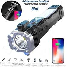 5in1 Rechargeable IP66 waterproof flashlight torch for camping, outdoor, home, office, emergencies work and safty lights - Almunium Made with 1km wide range